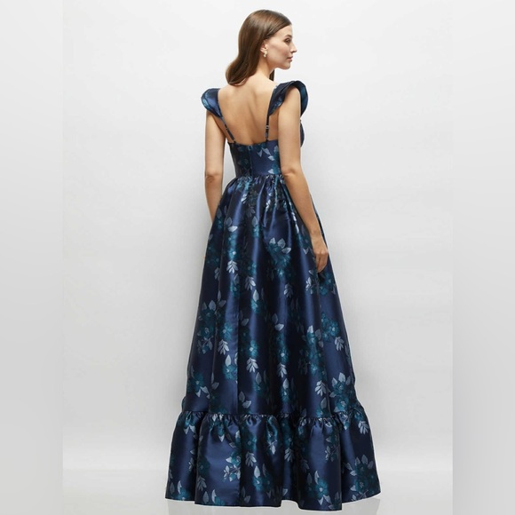 BAROQUE ROSE DAMASK FLORAL CORSET MAXI DRESS WITH RUFFLE STRAPS & SKIRT - Picture 3 of 17